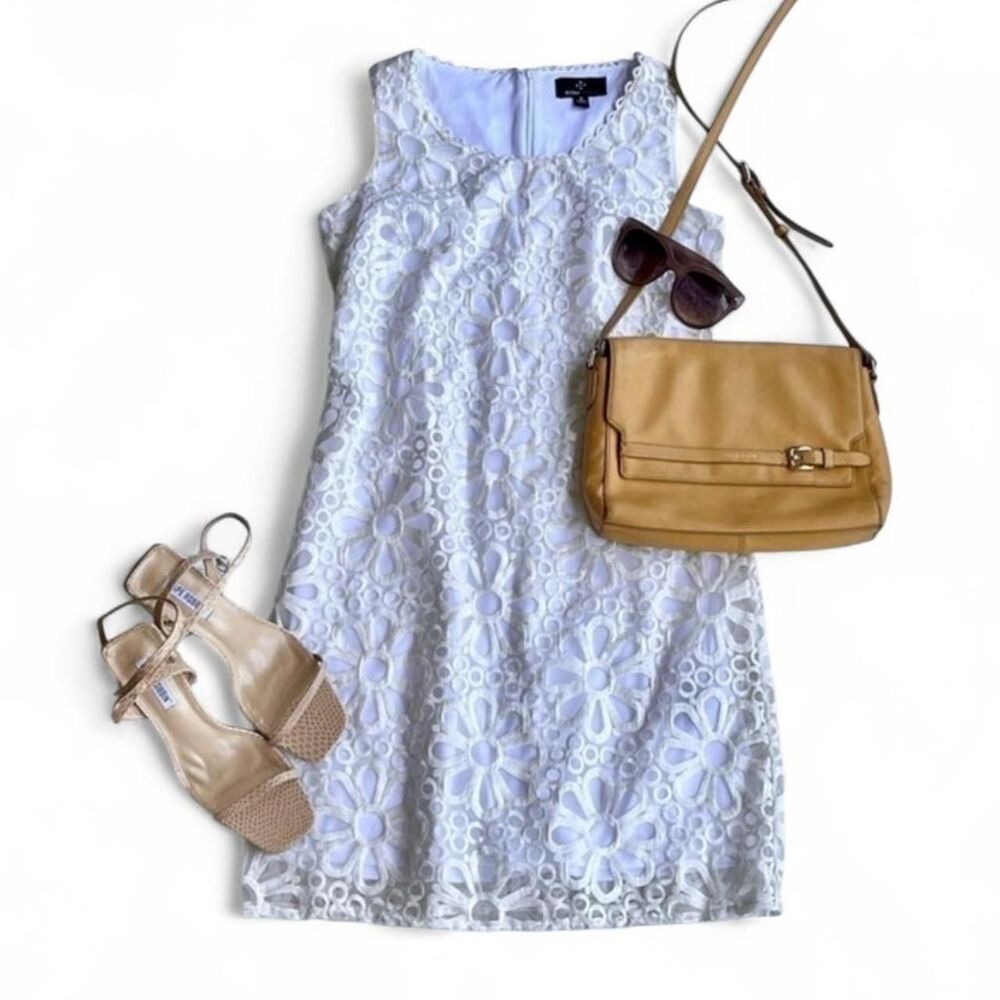 Ronni Nicole white eyelet sheath dress